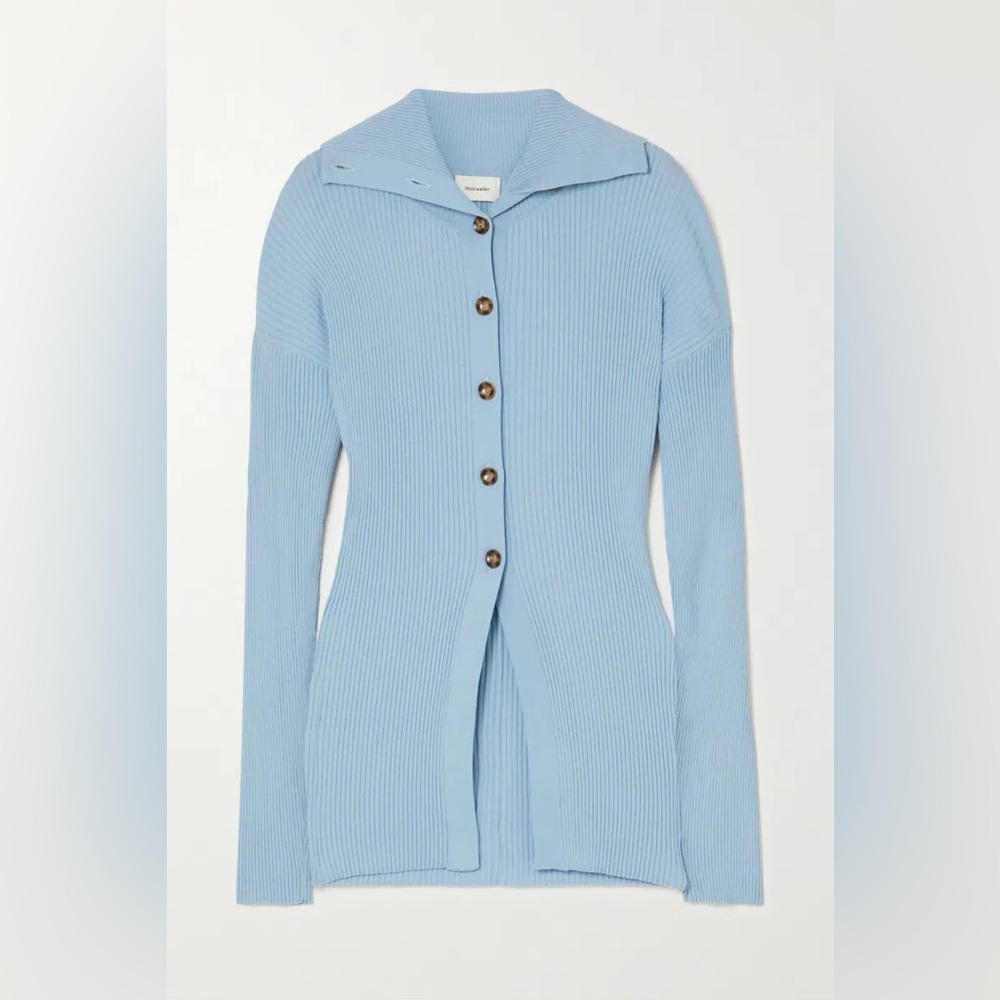 Holzweiler vibes knit ribbed blue cardigan button sweater